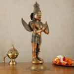 Brass Standing Garuda Dev with Vintage Bronze Finish | 22" x 13" x 7" (55.9 x 33 x 17.8 cm) | 11 kg Sacred Art | Divine Vehicle Murti